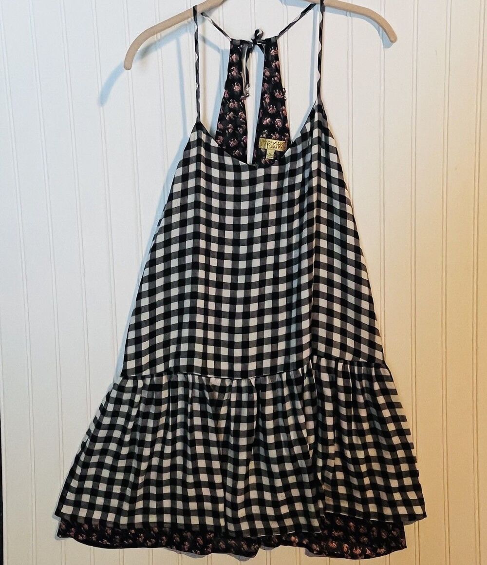Princess Vera Wang Sun Dress Black White Gingham Halter Neck Drop Waist Large
